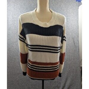 Fashion Brand Women's Sweater Knit Pullover Striped Color Block Size Large